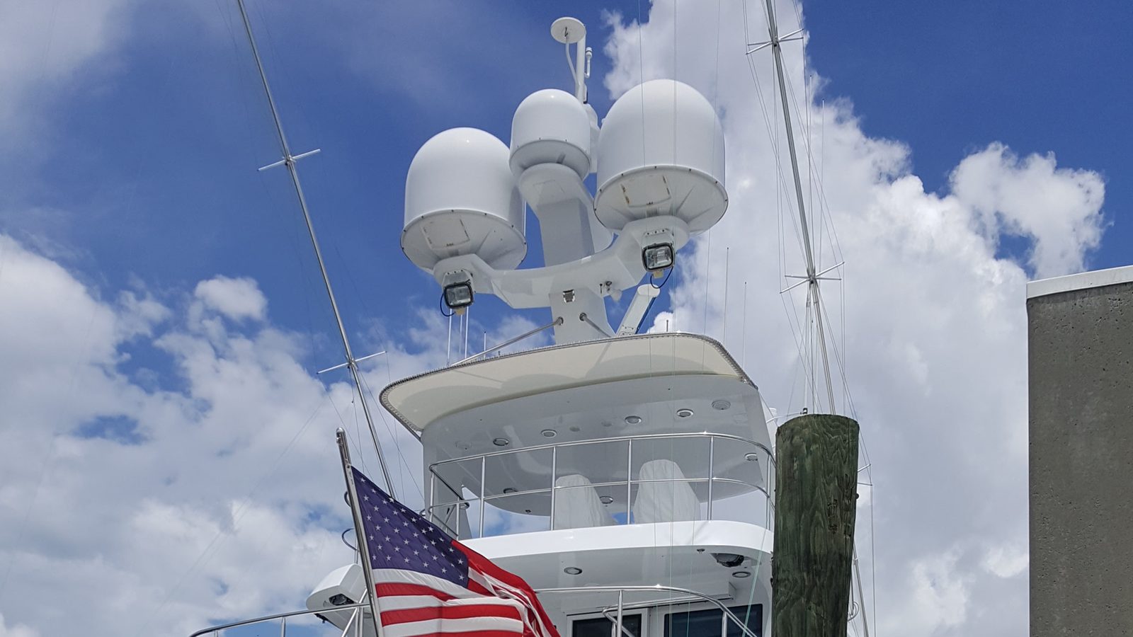Yacht stern at the dock with shore power cable connected